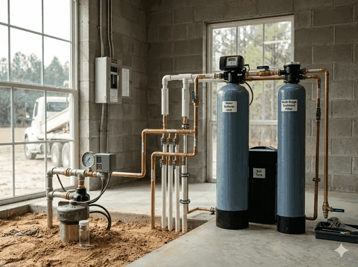 Iron filtration and water softening system for Floridan aquifer well water